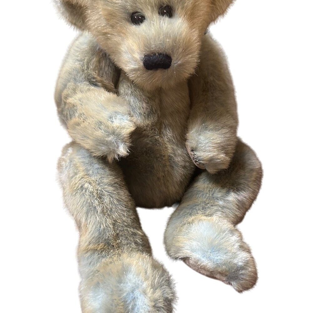 Vintage Ty Inc. 1999 Plush Teddy Bear Blue Brown Fur With Grey Ribbon